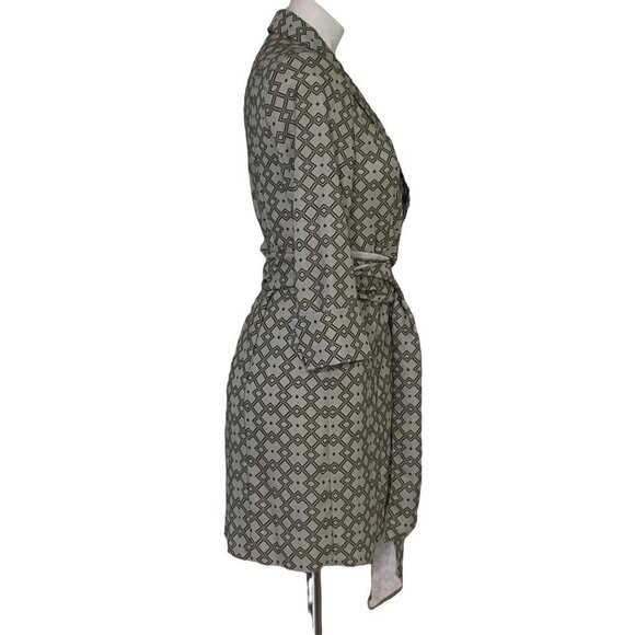 ASOS NWT Monogram Print Mini Tux Dress, Gray Khaki Cuffed Sleeves Women's 6 (US) - Picture 4 of 12